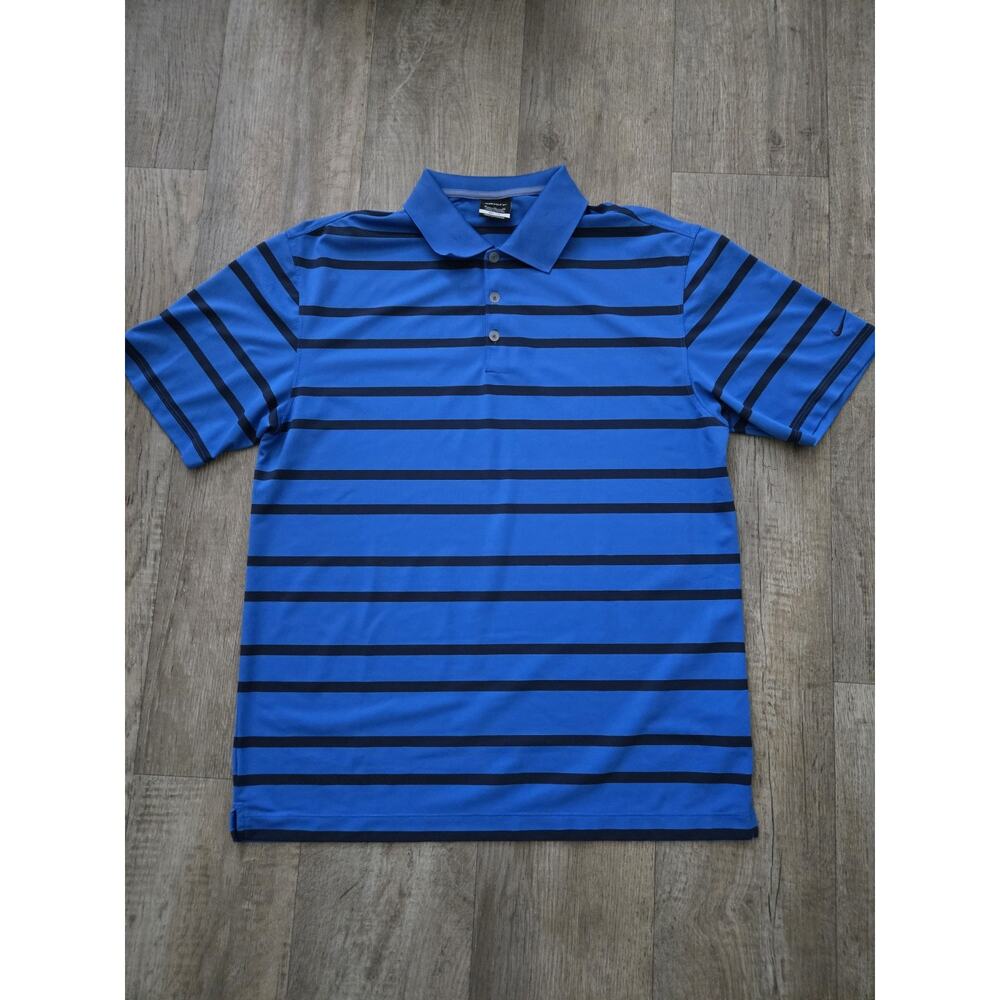 NIKE Mens Golf Dri Fit Blue Striped Short Sleeve Polo Performance Shirt XL